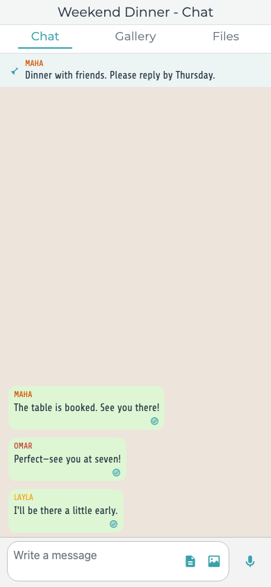 Keep updates with the plan. The invitation conversation keeps everyone in context.